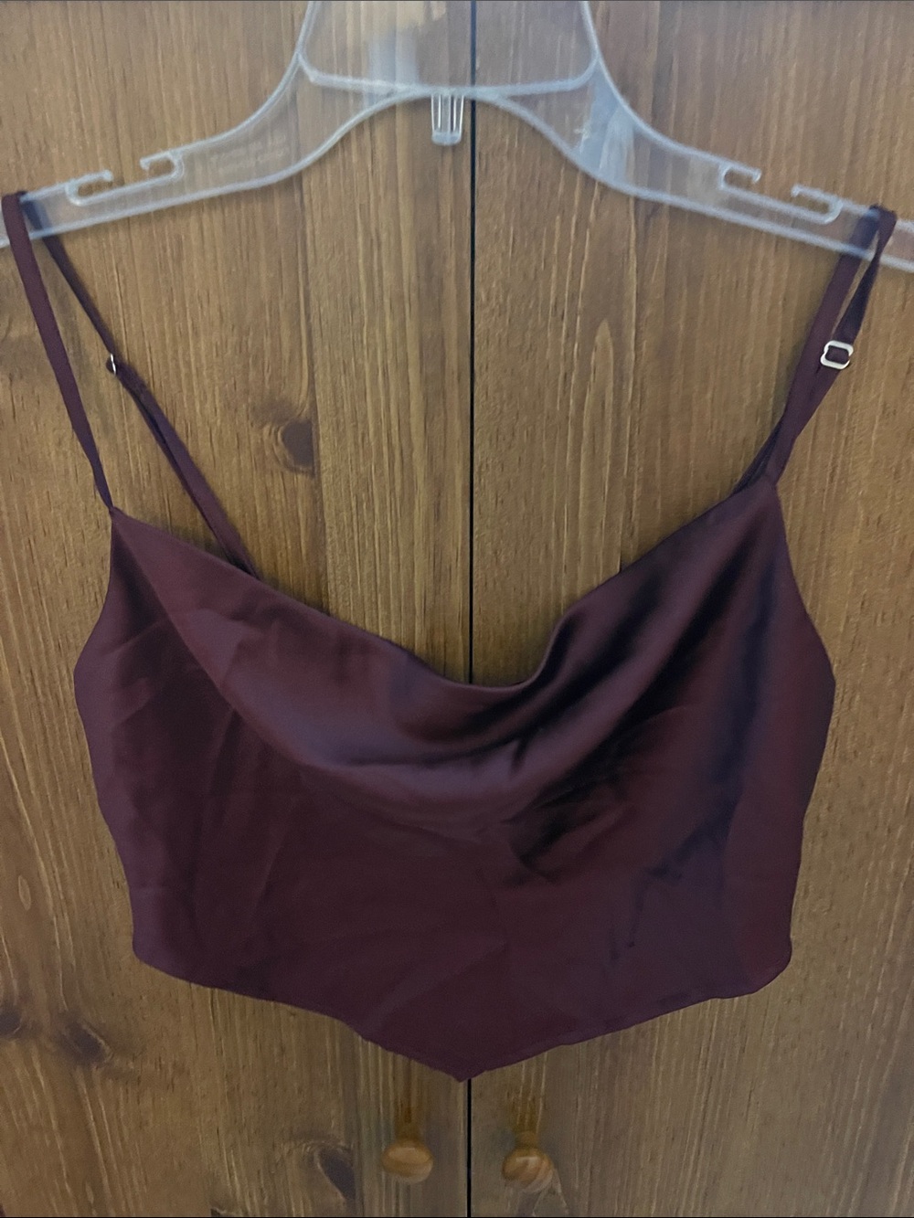 Women's Satin Cowl Neck Crop Camisole - Burgundy